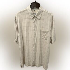 Geoffrey Beene Short Sleeve Textured Checkered Plaid Shirt Cotton/Rayon Mens XL